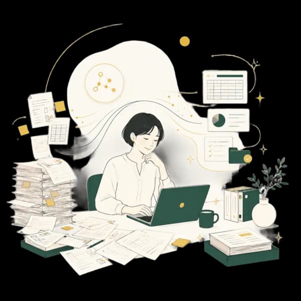 AIと人が協力して業務を効率化するイラスト